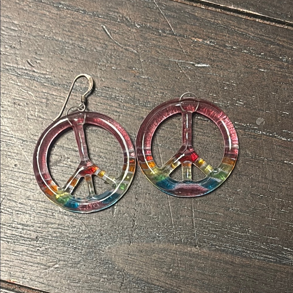 Multicolor Peace Sign Glass Earrings